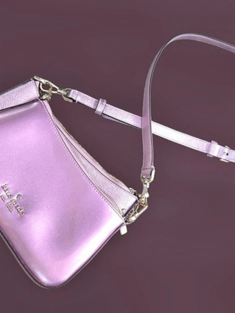 Kate SPADE frosted Lilac Tinsel Glitter Leather Double Pouch Party Bag Xbody
